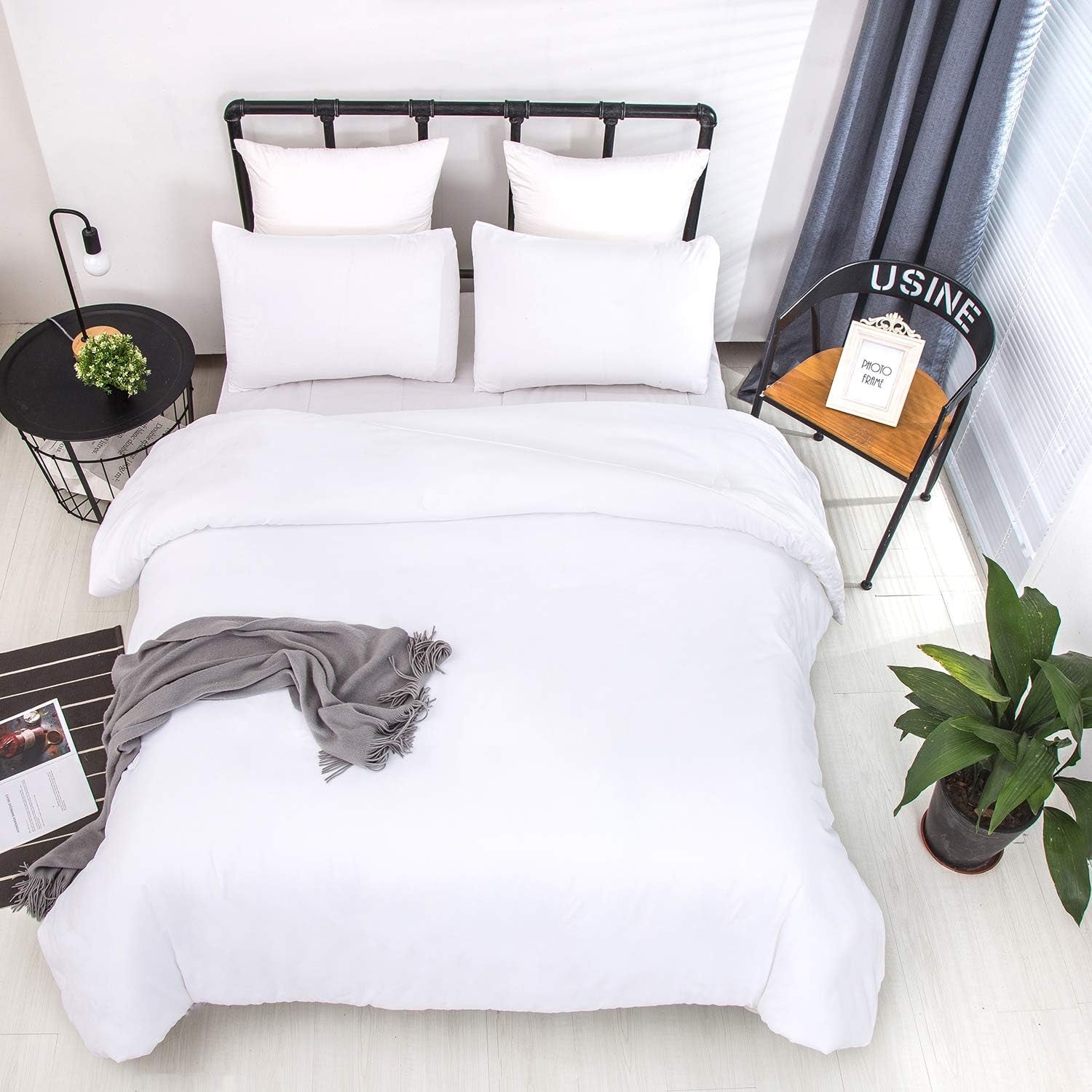 White Bedding Comforter Sets Queen White Plain Bed Comforter Set Solid White Bedding Comforter Queen Boys Girls Women Men Bed Comforter Cotton Comforter 3Pcs Comforter Sets Queen